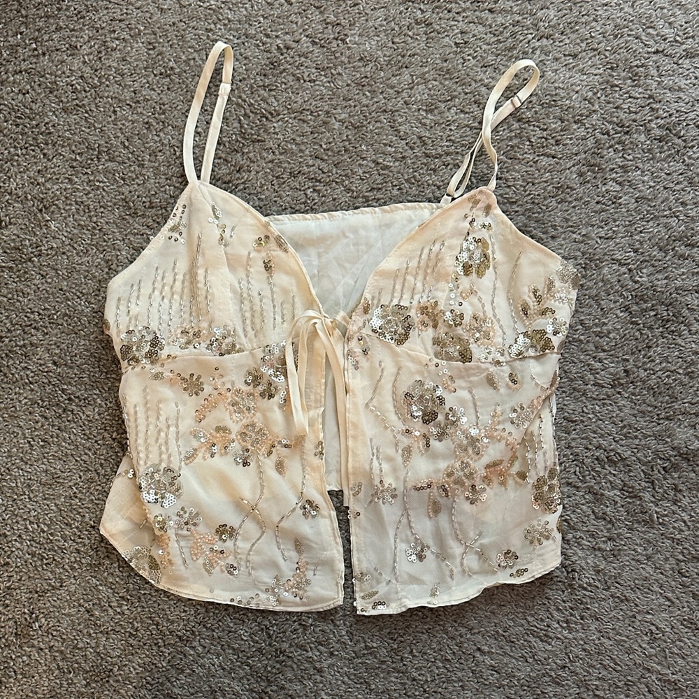 Sequin Embellished Cream Top